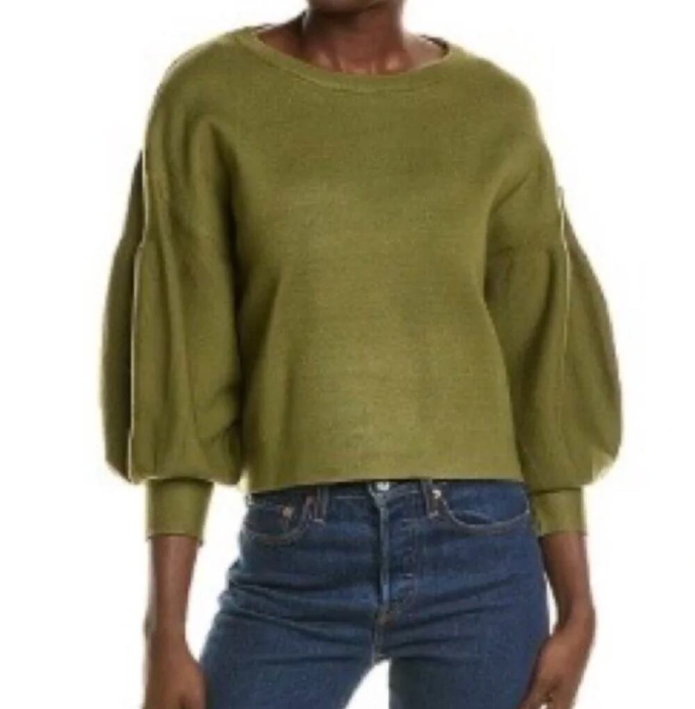 OAT New York Olive Green Balloon Sleeve Sweater Size S